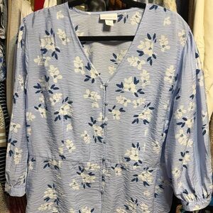 Liz Claiborne Light Blue Floral Blouse